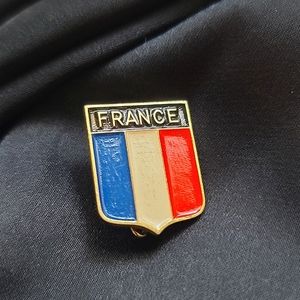 Vintage France Flag Shield Armor Brooch Enamel on Brass
